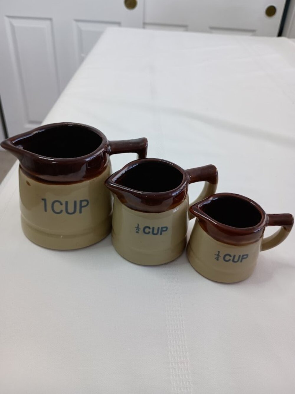 Vintage Brown Drip Glaze Ceramic Measuring Cup Set - 3 cups